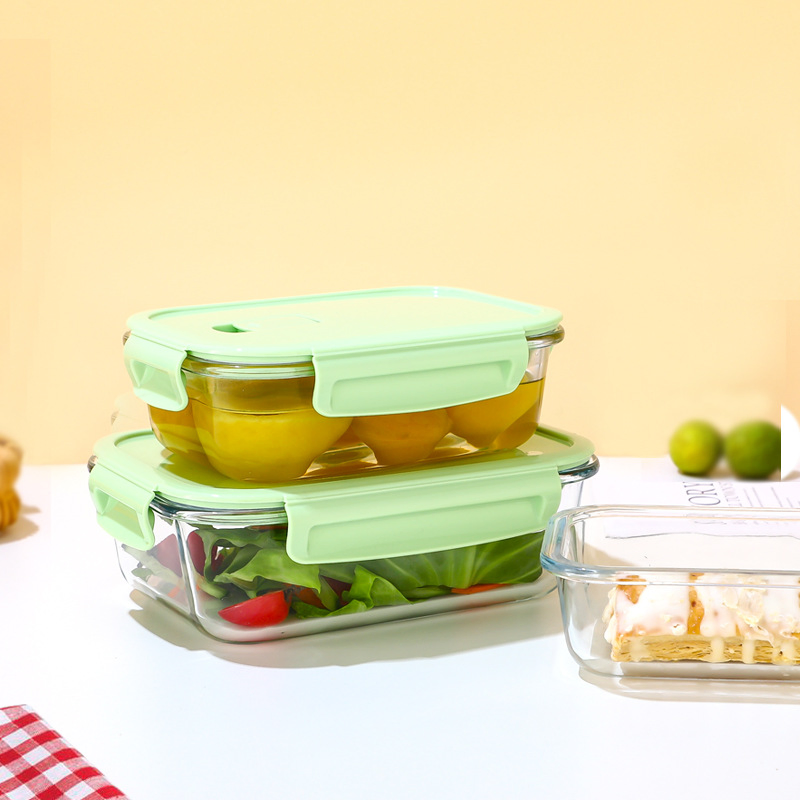 Glass Food Containers Lunch Box Multifunction Square Food Containers Glass Food Containers with Airtight Lock Lids