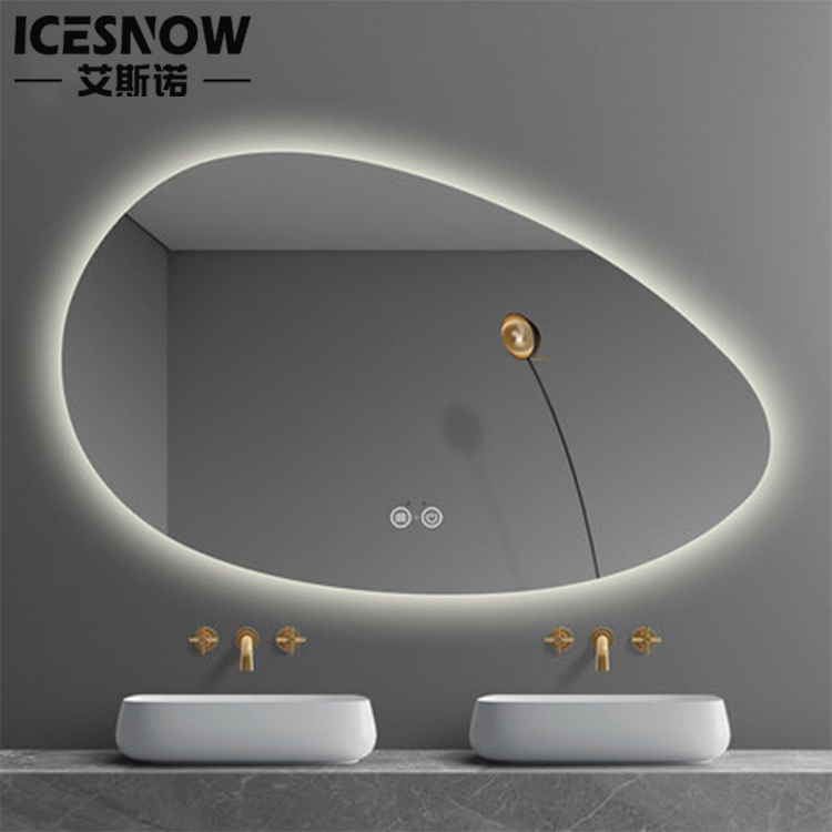 Half Round Irregular Smart Backlit LED Bathroom Double Glass Mirror