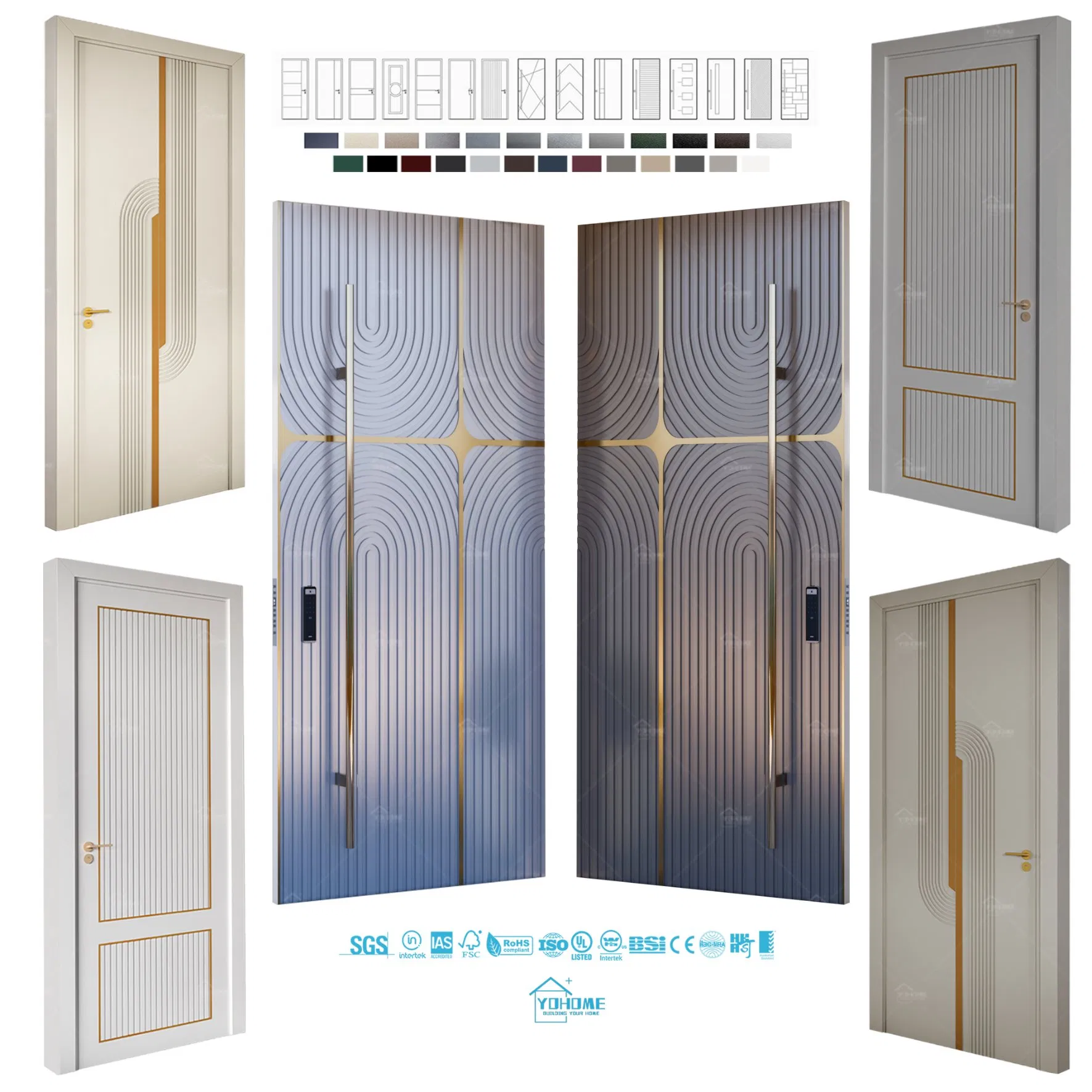 American Approved House Front Door Design Modern Villa Pivot Doors Luxury Aluminum Exterior Door and Interior Door Set