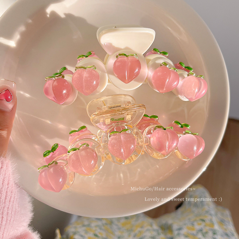 Spring New Transparent Pink Peach Japanese Sweet Hairpin Shark Clip