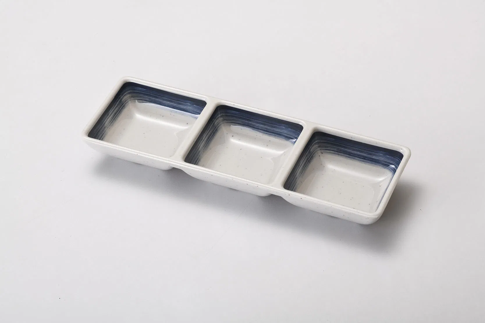 2023 New Design Melamine 3-Divided Sauce Plate Rectangular Appetizer Serving Plate
