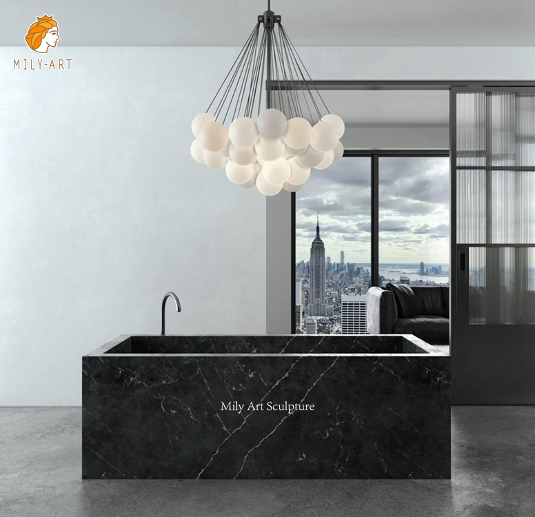 Черная мраморная ванна из искусственного камня