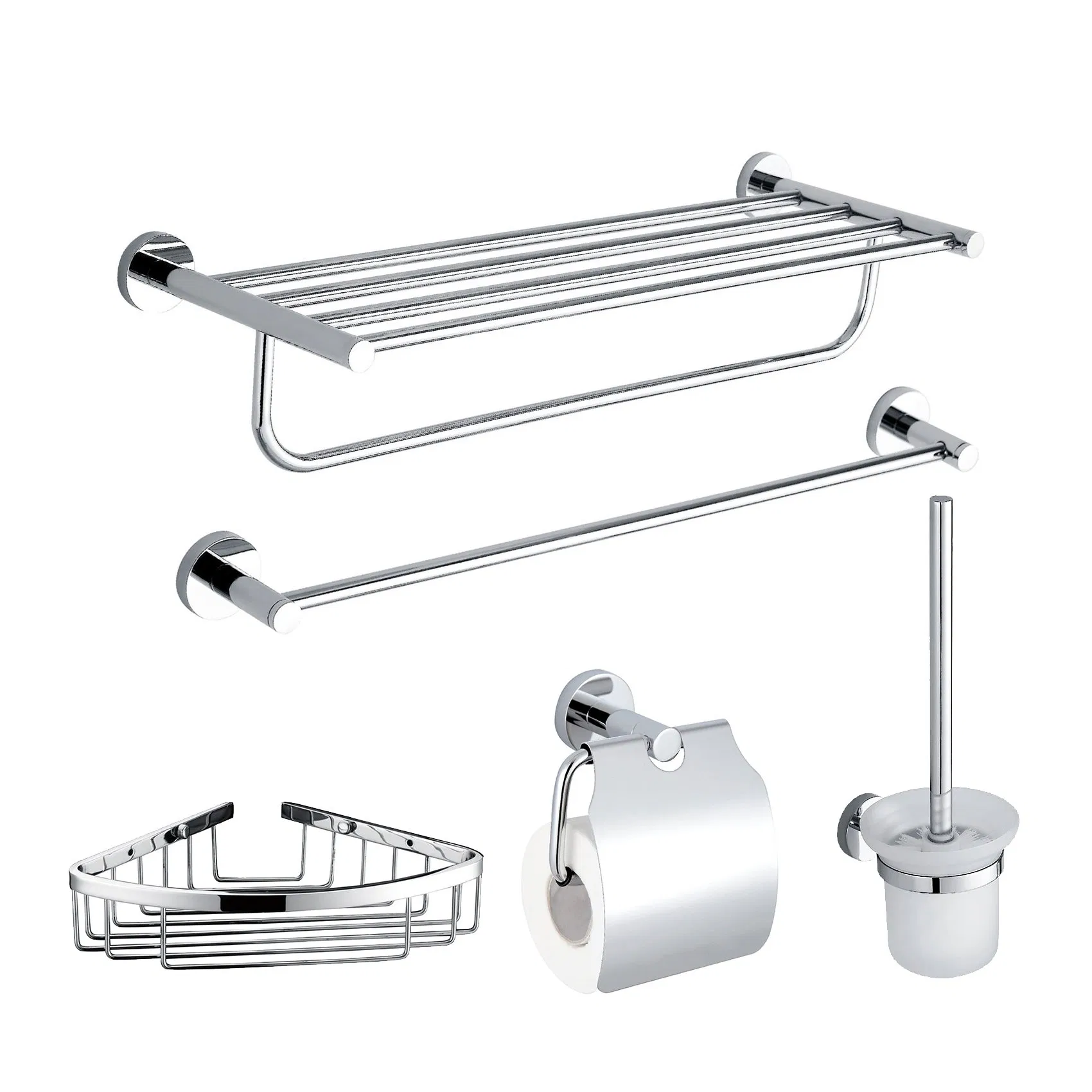Towel Bar, Shelf, Toilet Paper Holder, Robe Hook, Soap Dish 5 Piece 304 Stainless Steel Chrome Bathroom Accessories Set