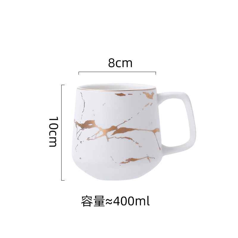 Nordic Matte Marble Pattern Drinking Mug with Handle and Wooden Lid