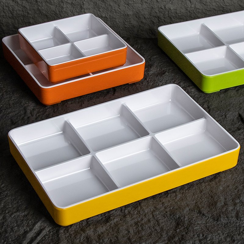 6 Compartment Serving Divided Plate Dessert Fruit Dish Melamine 6 Grid Divided Plate