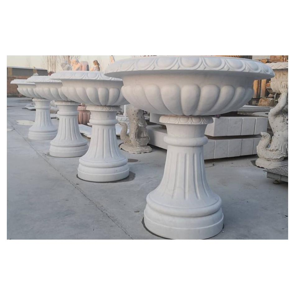 Large Tall White Flower Pot Natural Marble Planter with Baby Relief