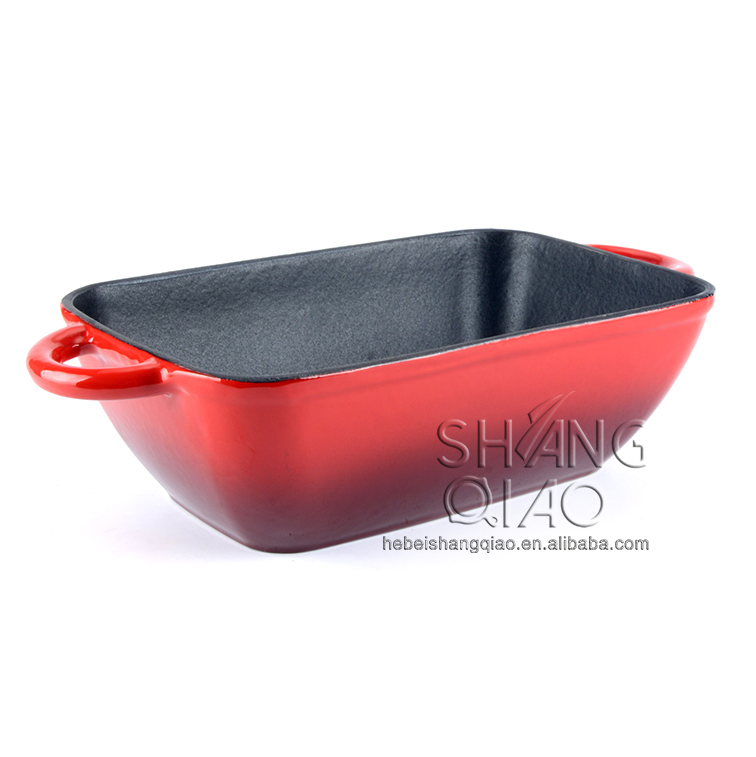 Чугунная эмалированная прямоугольная кастрюля-жаровня 2 в 1