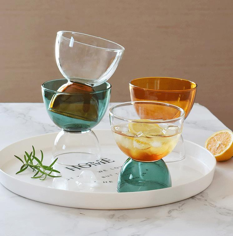 High Quality Restaurant Bar Colored Dessert Glasses Pressed Ice Cream Glass Tumbler Flower Shaped Glass Bowl with Footed