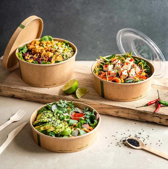 Wholesale Custom Disposable Round Shape Kraft Paper Salad Bowl Take Away Food Paper Bowl with Lids