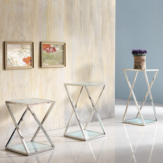 Sunlink Simple Three Sizes Square Tempered Glass Side Table Steel Flower Display Stand