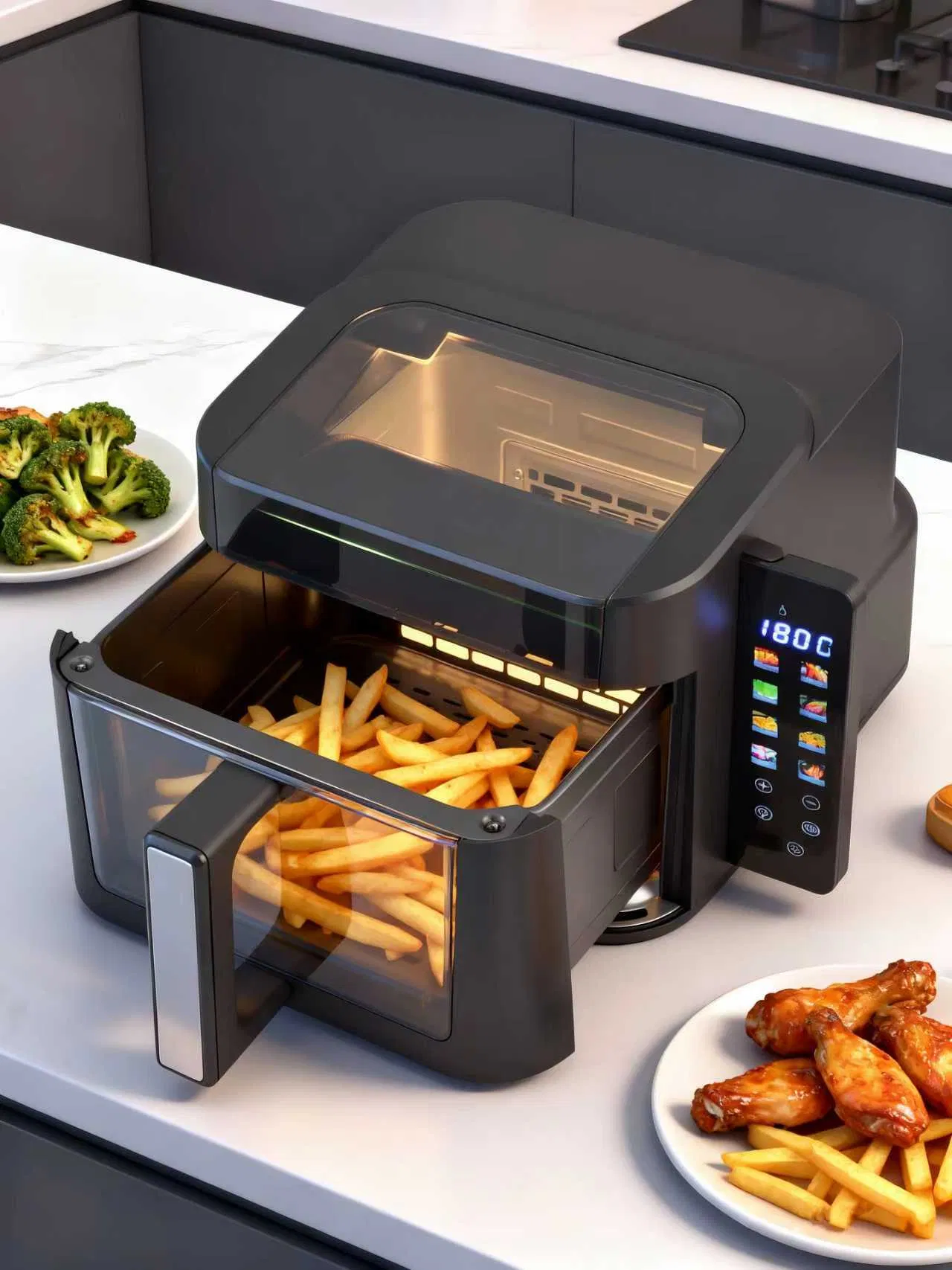 LED Touch Display Kitchen Electronics 7L with 270° Visible Window Air Fryer