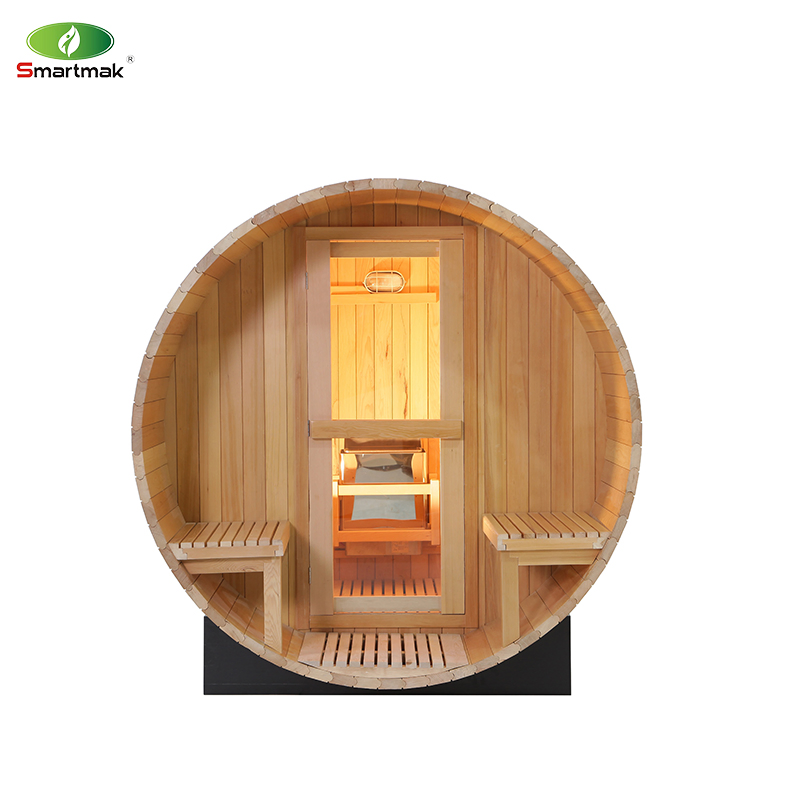 Canadian Red Cedar Outdoor Round Wooden Barrel Sauna Panoramic Sauna Room