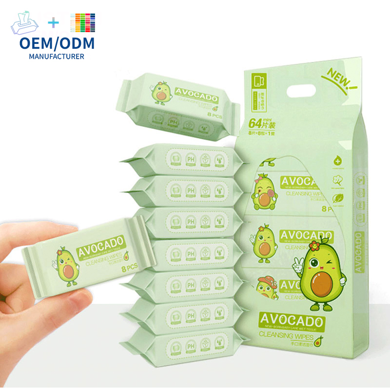 OEM Mini 99.9% Pure Water Cleaning Wet Wipes for Baby Sensitive Skin Flushable Wipes 64PCS/Packs Wet Cleansing Cloths