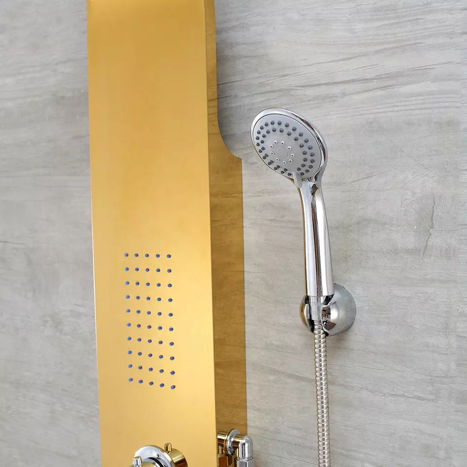 Wholesales Polished Finishing Shower Column Waterproof SUS 304 Stainless Steel Shower Panel in Golden Mirror Color