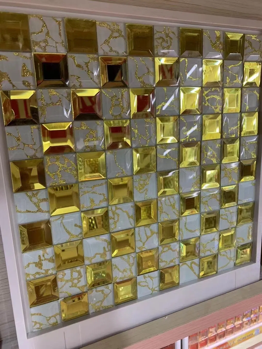 Wholesale 4mm-8mm Hexagon Golden Brown Mirror Beveled Edge Mosaic Mirror Wall Tiles