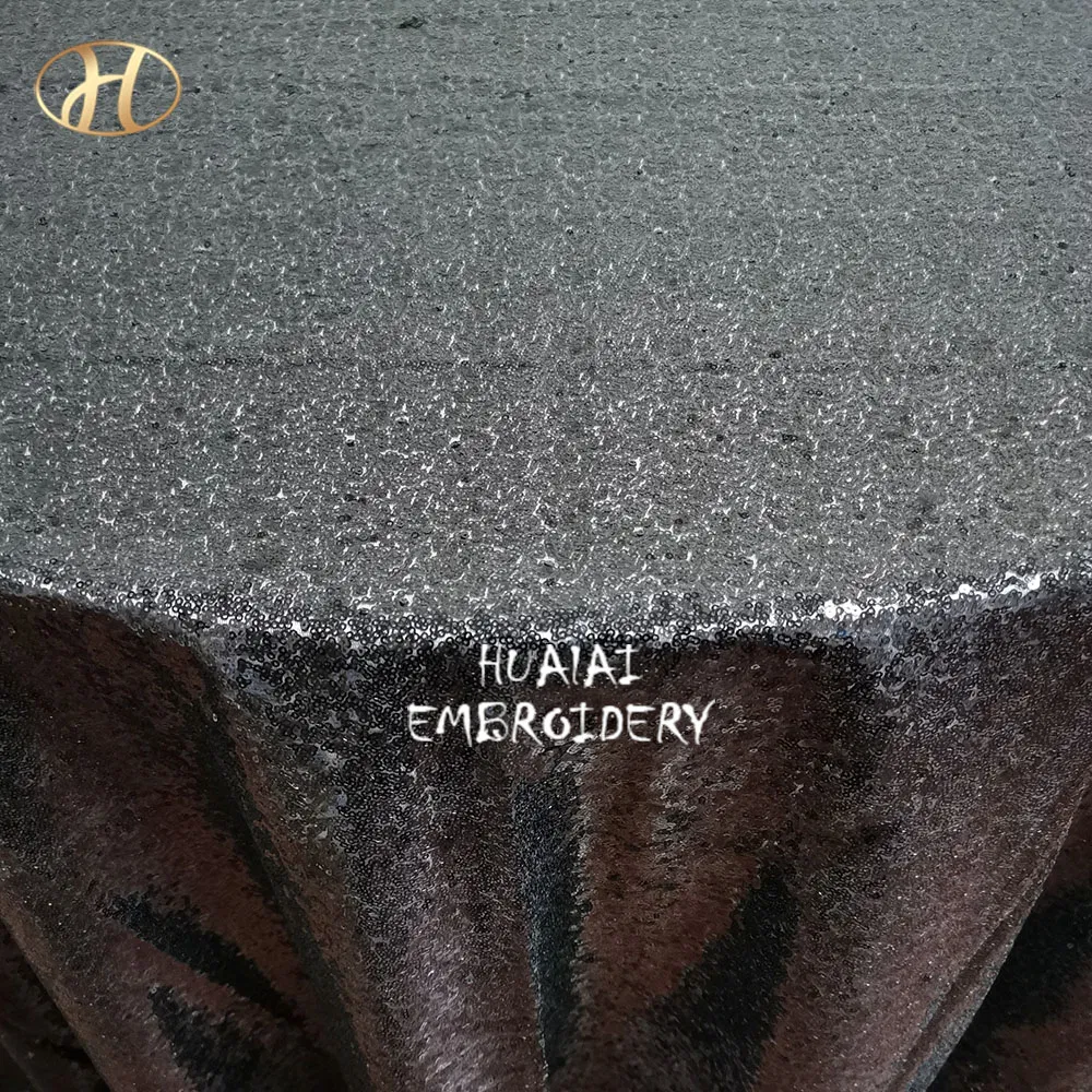 Hualai Big Round Black Sequin Table Cover for Wedding and Party