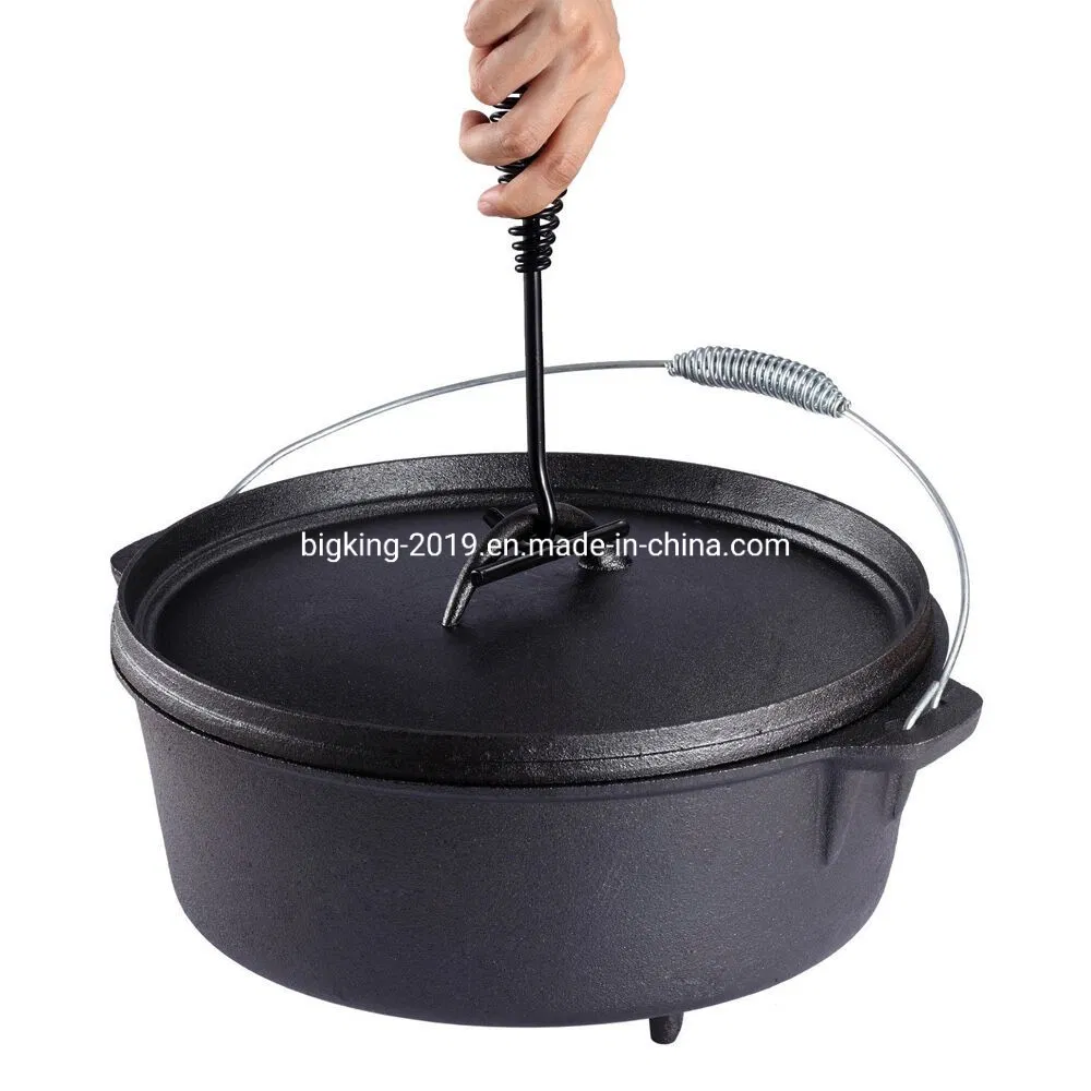 6.5 Quart Cast Iron Dutch Oven Pre-Seasoned Pot with Lid Lifter Handle, Casserole Pot with Lid Lifter for Camping Cooking BBQ Baking