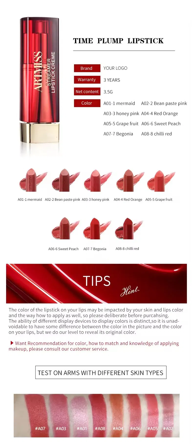 Make Your Own Makeup Cosmetic Golden Tube Lipstick Private Label Lip Balm Matte Lipstick