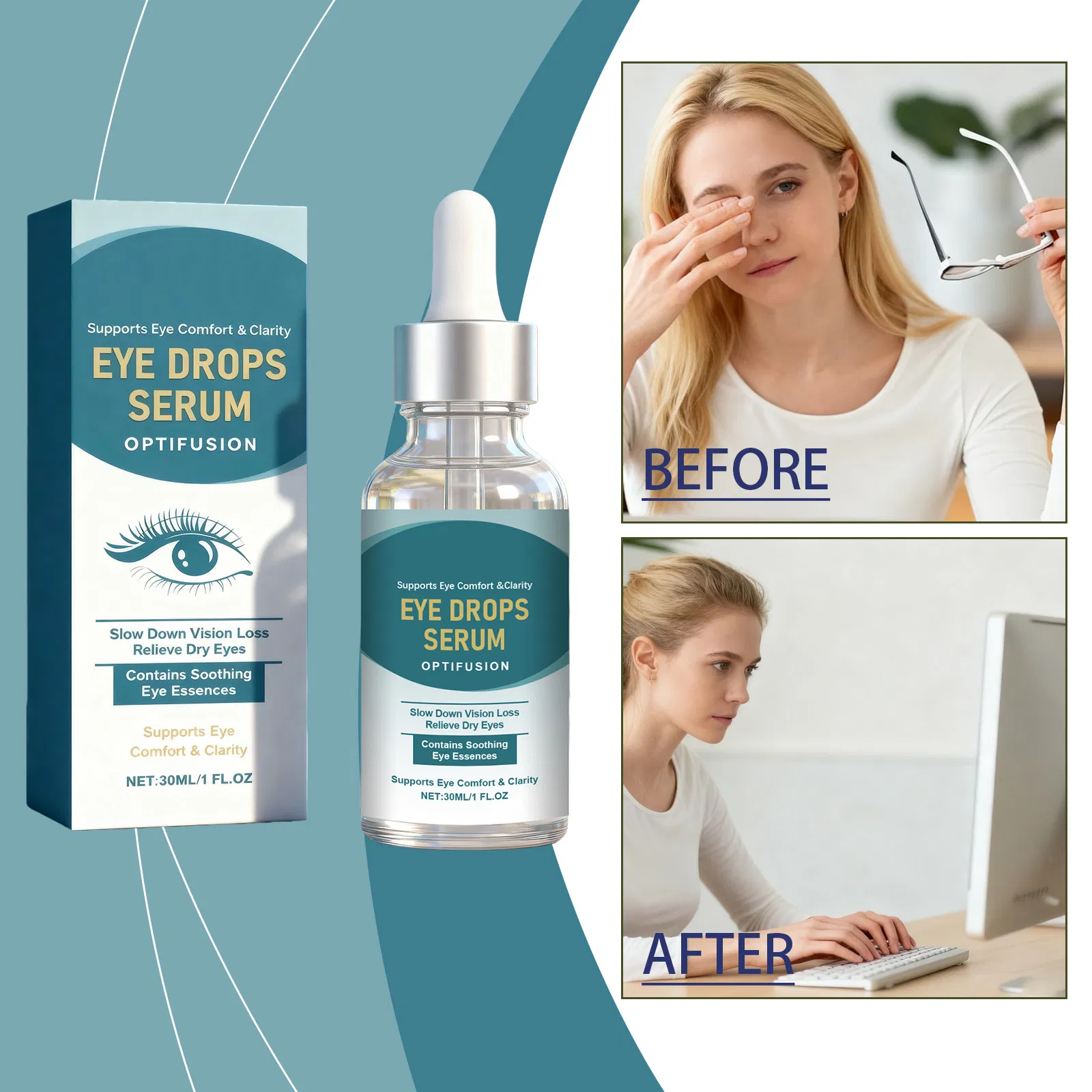 Natural Eye Care Reduce Fine Lines Moisturizing Smoothing Brightening Anti Aging Drops Eye Serum
