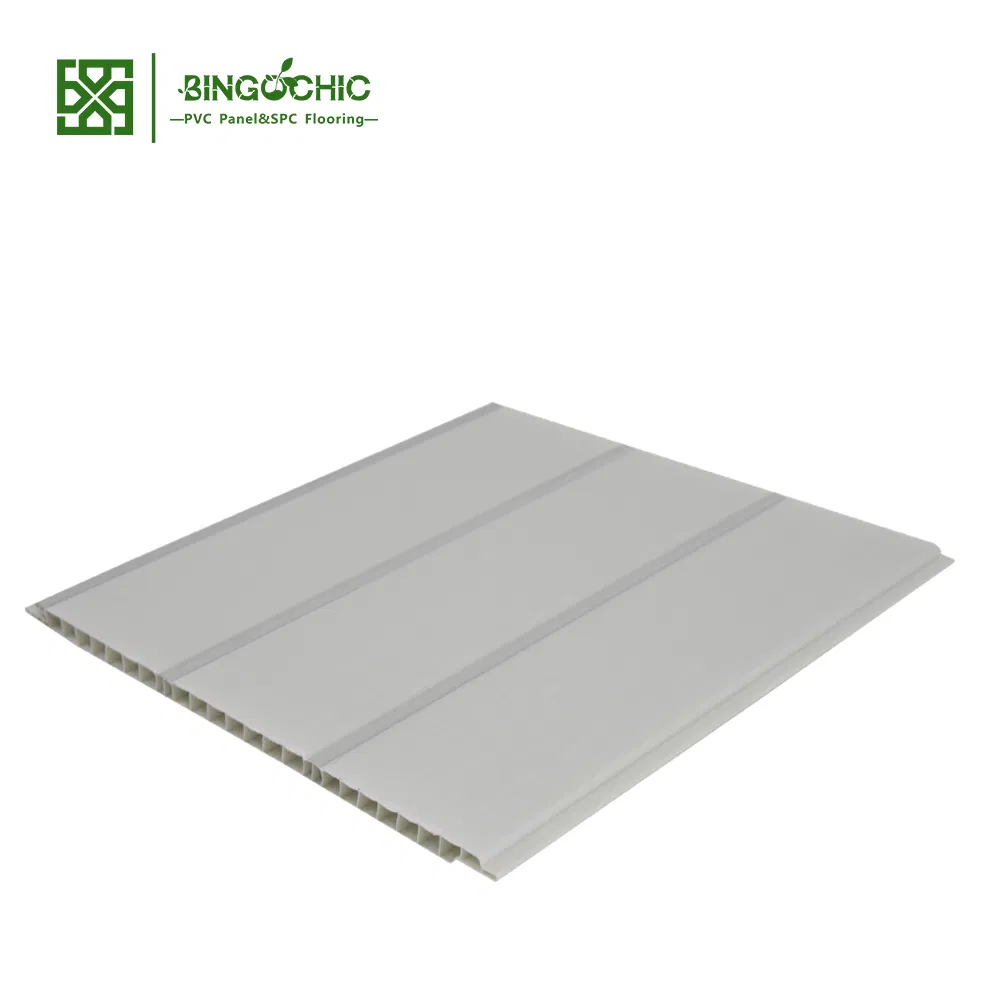 Three Sliver Gloden Lines Printing PVC Tiles Ceiling Panel