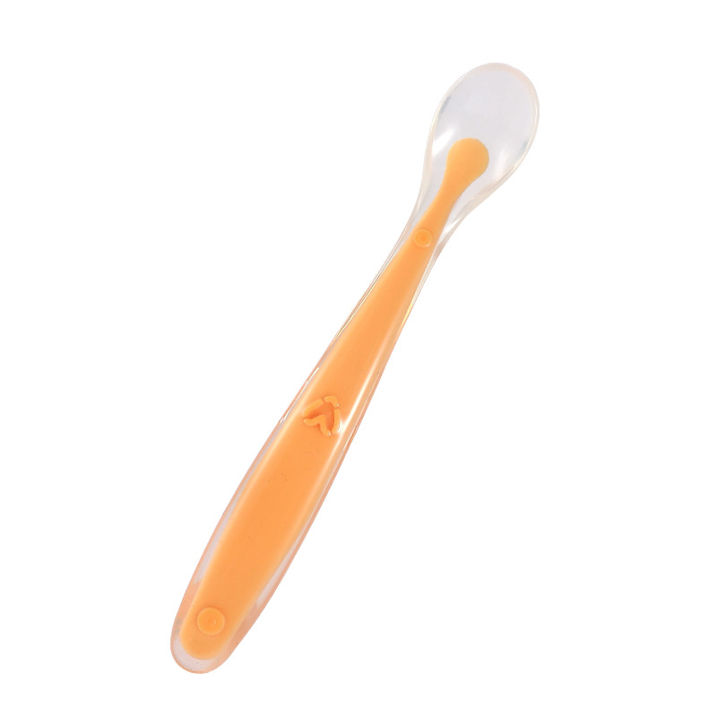 Tableware Wholesale Food Grade Colorful Silicone Baby Spoon Temperature-Sensing Spoon