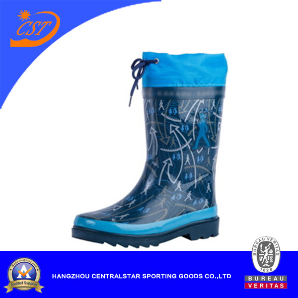 Hot Fashion Blue Rubber Rain Boots with Collar 66952