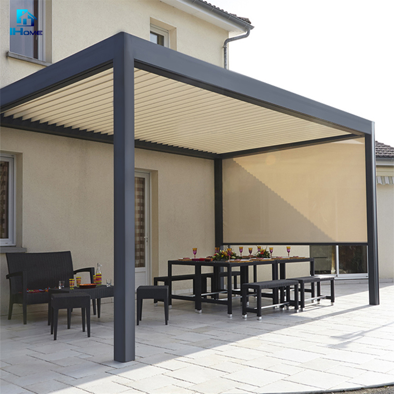 Eco Friendly Grey Motorized Opening Louvre Roof Pergula Style with Side Blinds