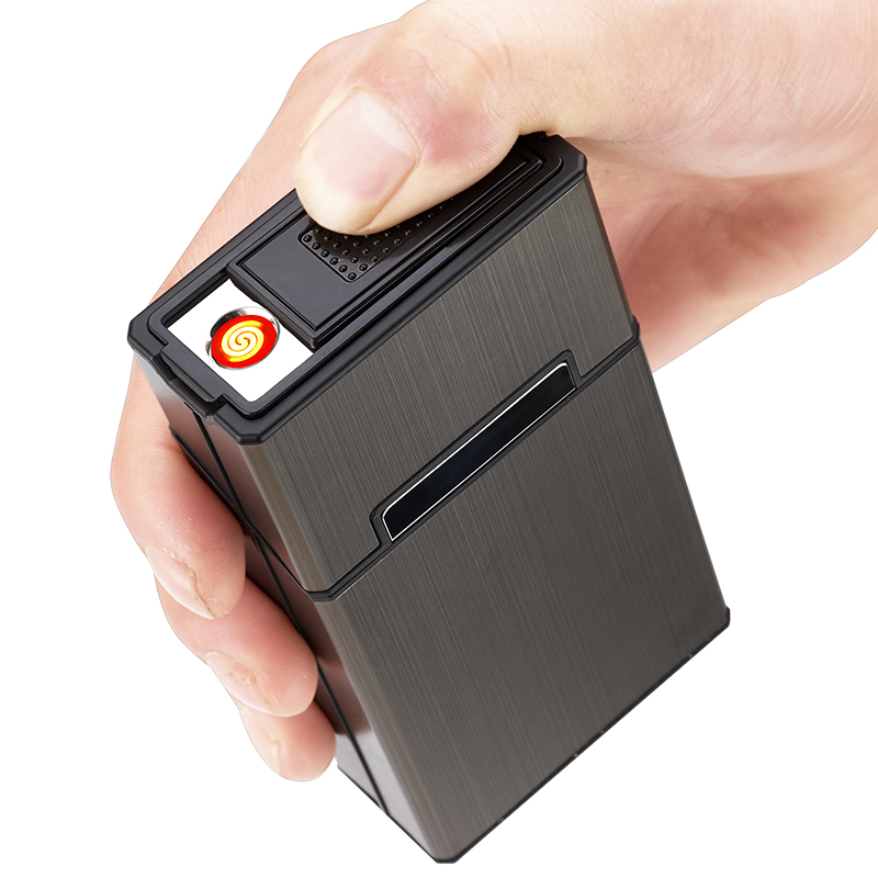 ABS Slim Cigarette Case with Removable USB Recharge Flameless Lighter