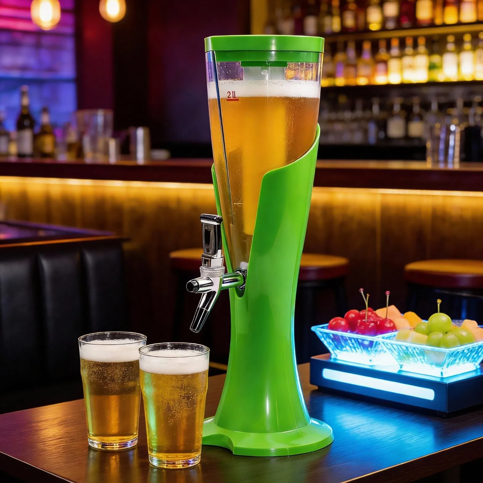 Wholesale Custom Logo Portable 2L 3L 1L Plastic Bar Club Plastic PC Beverage Juice Dispenser Table Top Wine Draft Beer Tap Beer Tower with Ice Tube