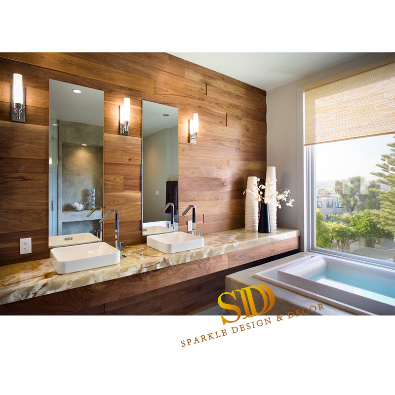 Contemporary Style Bathroom Contertop Green Onyx Slab Countertop in New Home