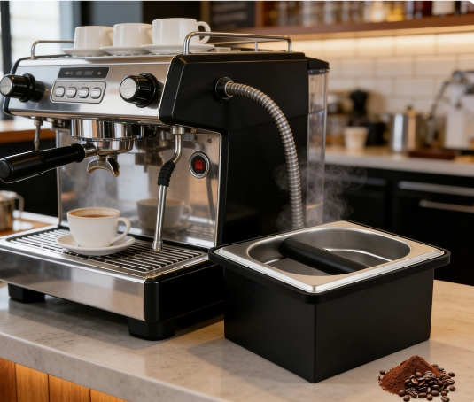 Stainless Steel Embedded Coffee Grounds Knock Box Black