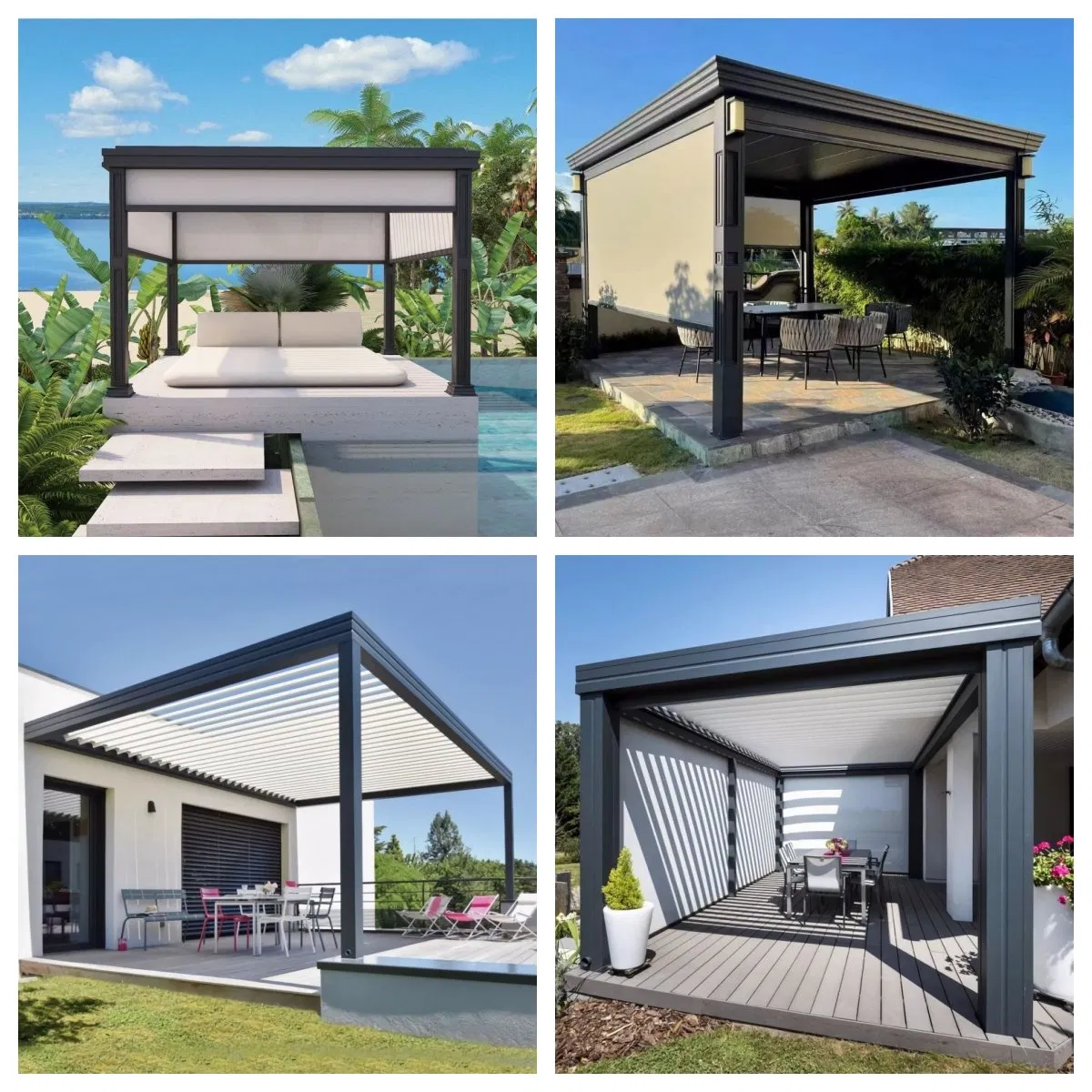 Aluminum Customized Electric Louvered Roof Backyard Pergola with Sunshade Screen