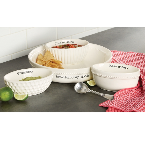 Large Fiesta Chip Bowl Coordinating Salsa, Guac and Queso Dipping Bowls and Silverplate Spoon Fiesta Chip & DIP Bowl Set