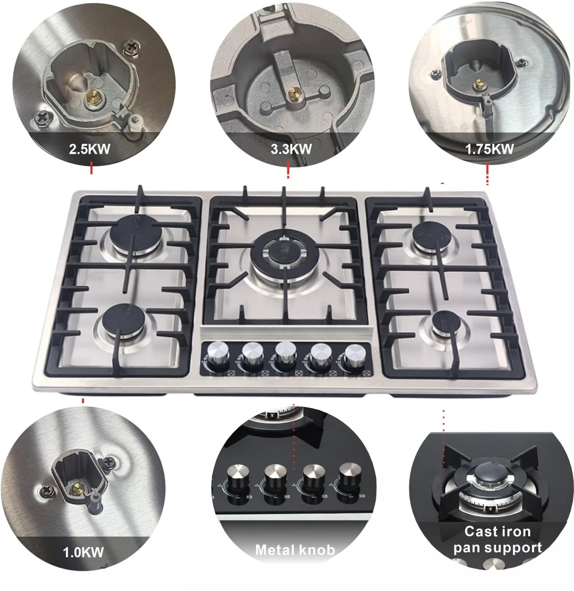 Встраиваемая газовая плита Cookermore, 5 конфорок, нержавеющая сталь