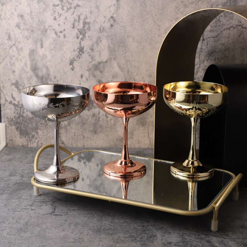 Stylish Stainless Steel Floral Cocktail Glasses for Home Bars