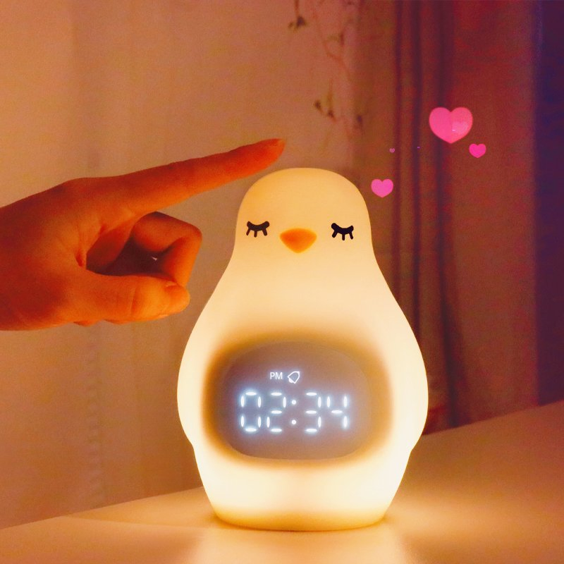 Penguin Kids Alarm Clock Rechargeable Nightlight for Girls