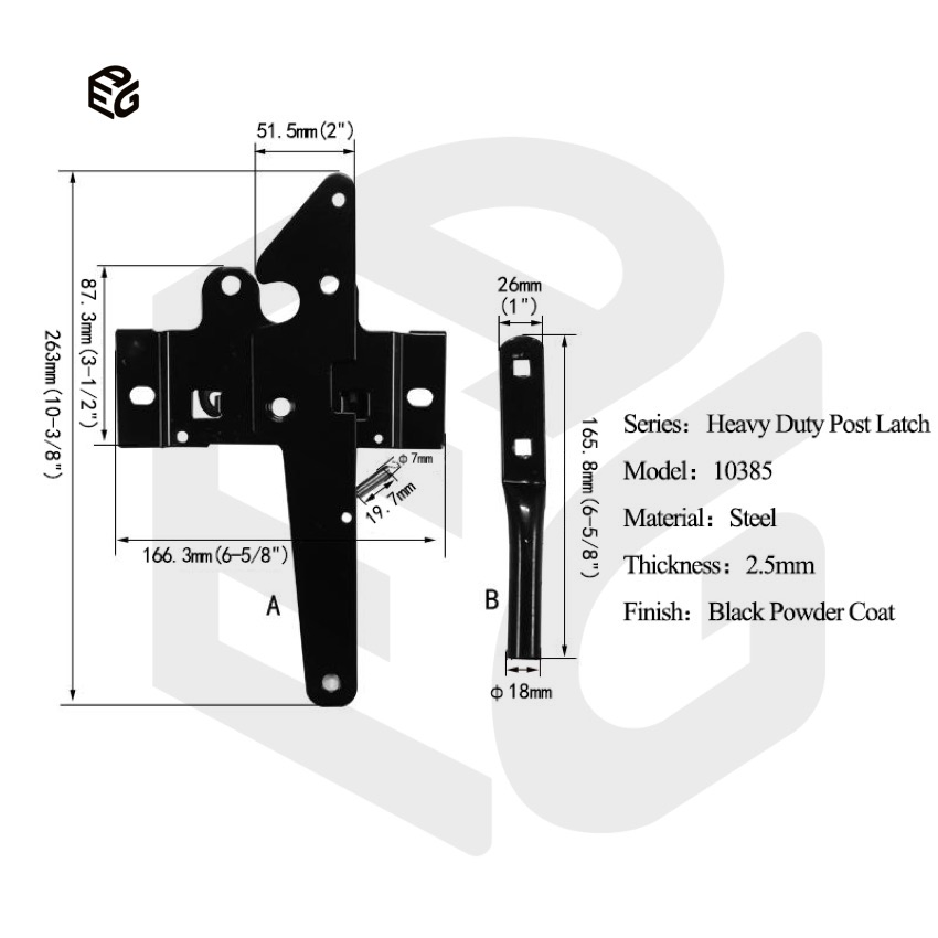 8" Multi-Point Locking Latch for Wildlife Parks & High-Impact Gates, Black Powder Coated Steel Bolt
