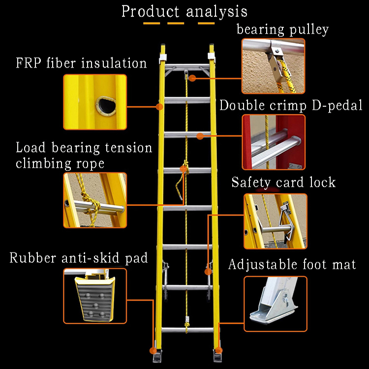 Insulated Multi Purpose Single Vertical Ladder Aluminum Telescopic Ladder for Supermarket Warehouses