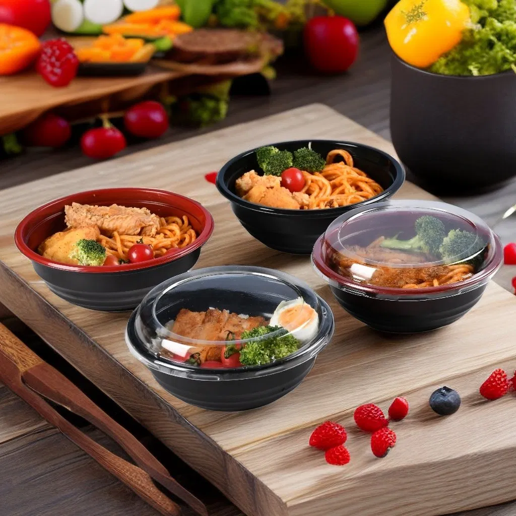 23 Oz Disposable Black White Healthy Meal Prep Togo Ramen Bowl with Lid