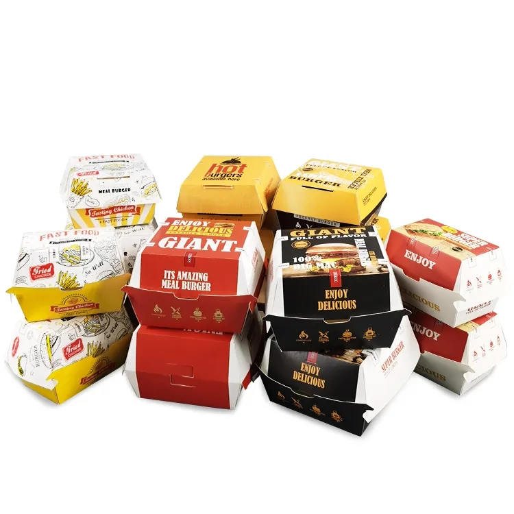 Disposable Take out Fast Food Paper Container Box, Takeaway Chicken Wing Box, Custom French Fries Fast Food Packaging Burger Box
