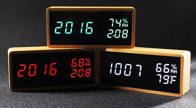 Table Desk Electronic LED Digital Bamboo Alarm Clock with Temperature