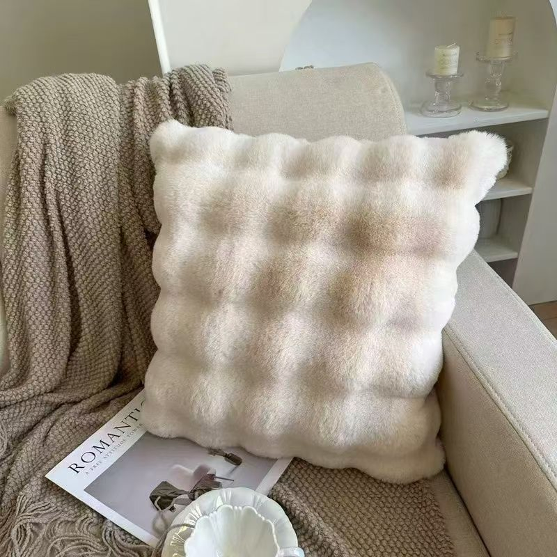 Dairui Fluffy Bubble Velvet Pillow Covers Faux Rabbit Hair Solid Color Cushions for Sofa Bedroom Decoration