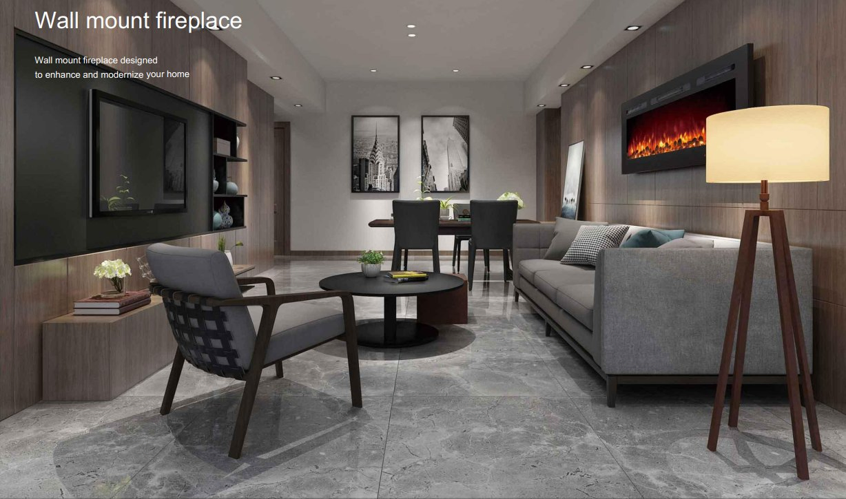 Wall Mounted or Recessed Orange/Blue/ Orange & Bue Mixed Flame Electric Fireplace