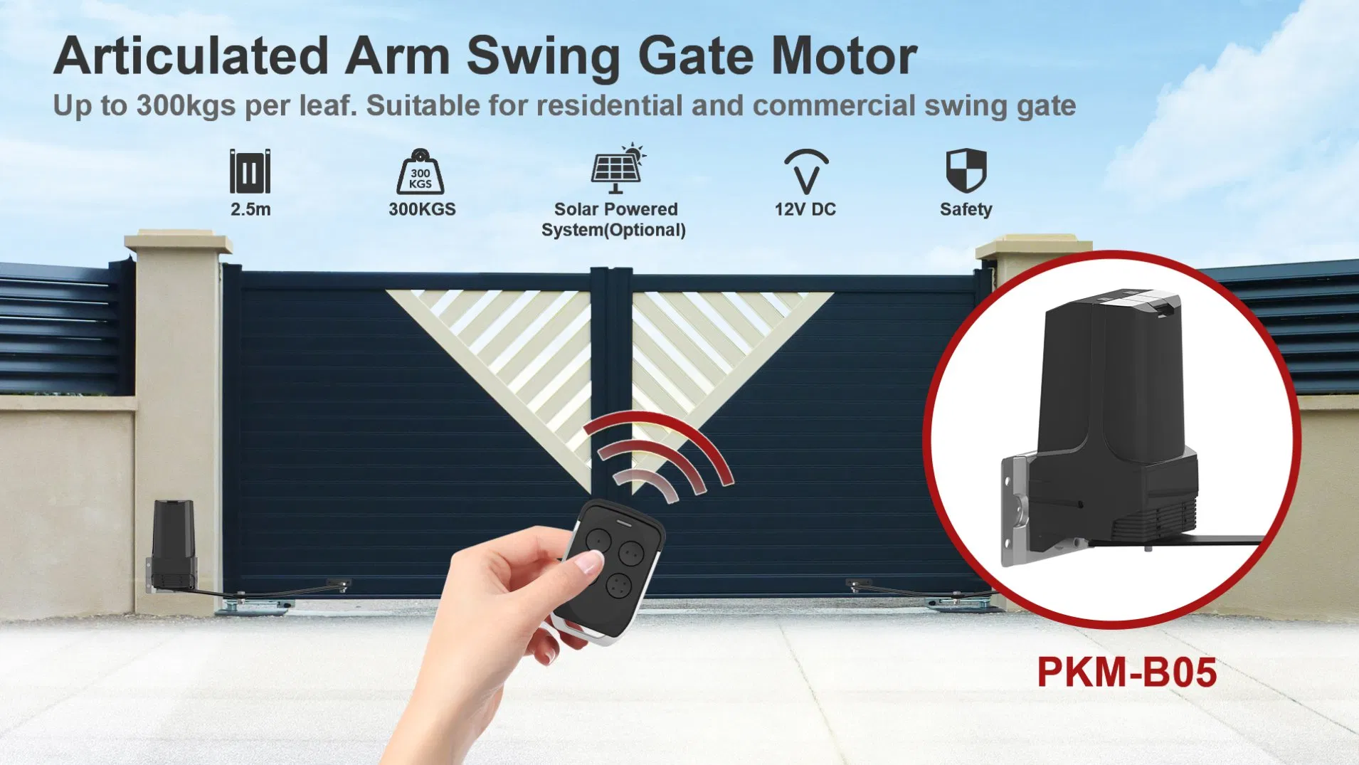Pkm-B05 300kgs DC 12V Powerful Easy Operaation Adjustable Swing Gate Opener