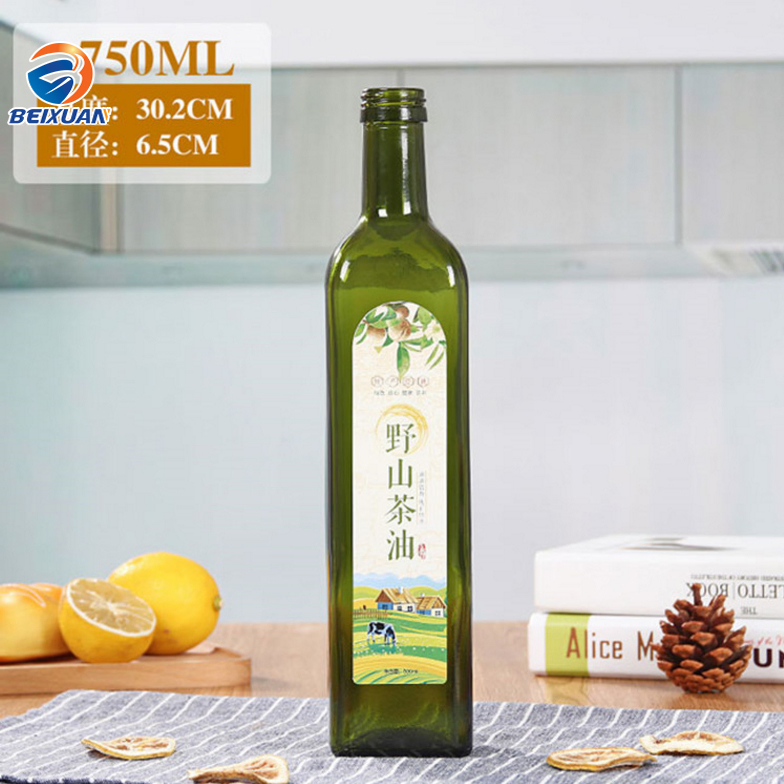 Hot Sale 750ml Dark Green Glass Olive Oil Bottle with Cap
