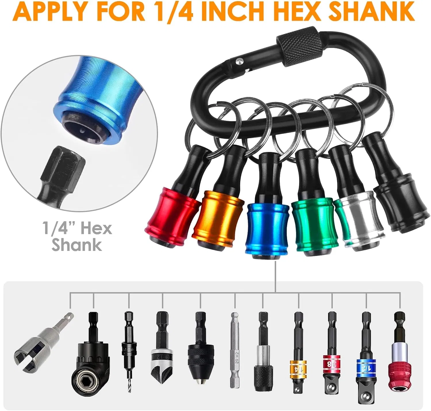 2024 New Durable 1/4 Inch Hex Shank Keychain Extension Screwdriver Bits Holder Socket Adapter Drill Bit Holder