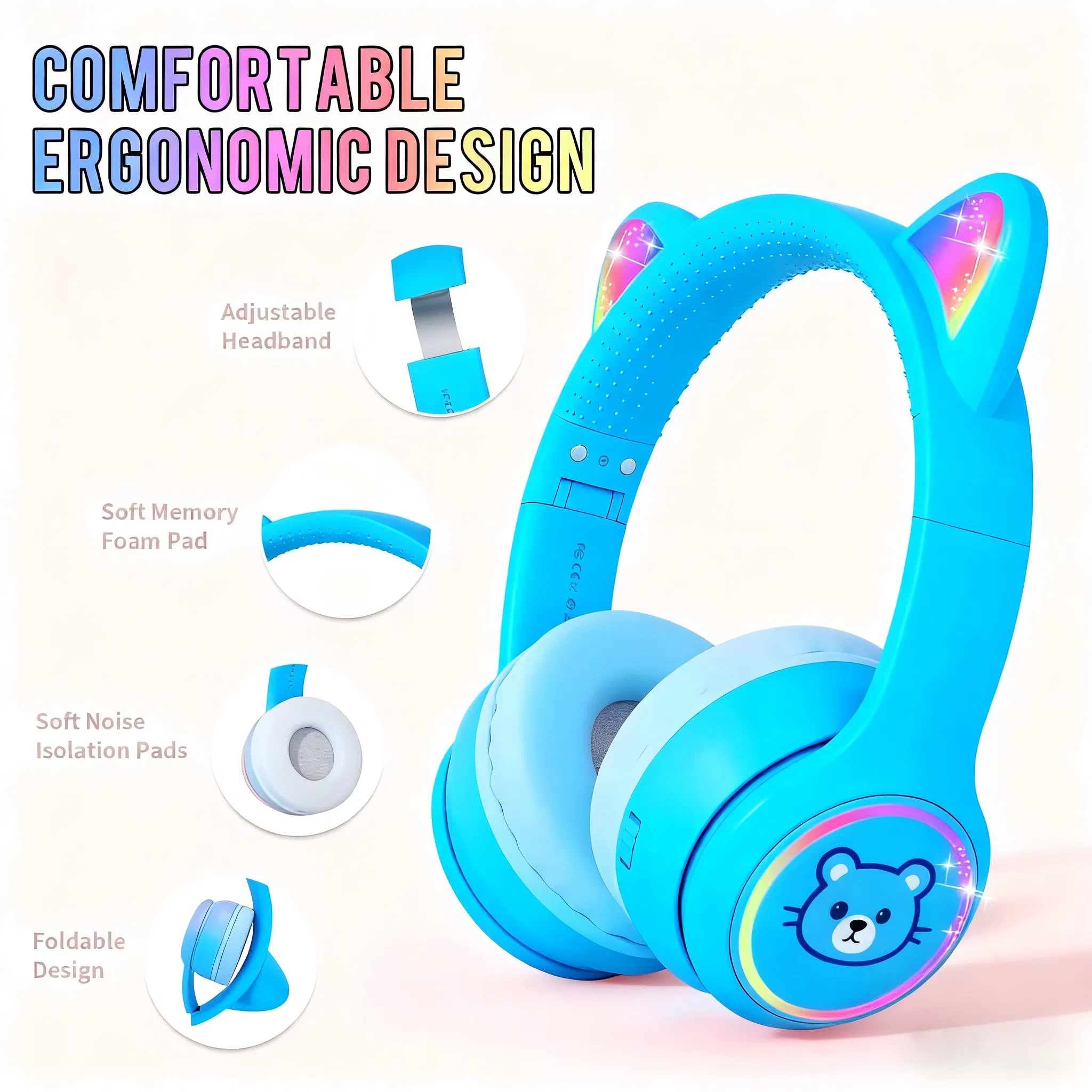 Детские беспроводные наушники с микрофоном и контролем громкости