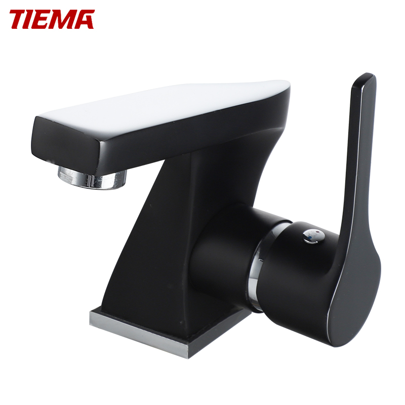 Смеситель для раковины черный латунный, двухрежимный