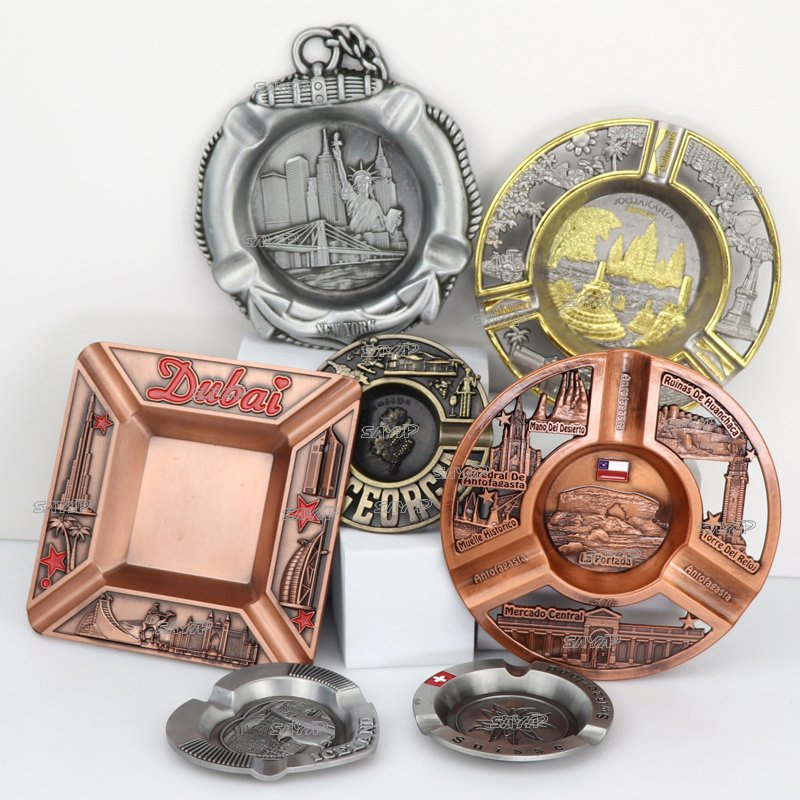 Factory Custom Logo Design Countries Tourist Souvenir Antique Metal 3D Cigar Ashtray