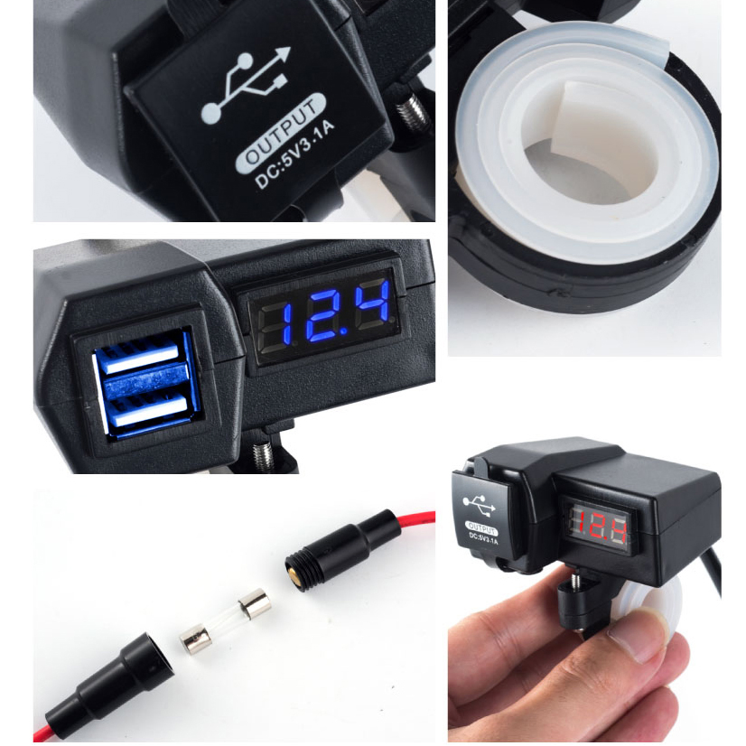 USB-зарядка для мотоцикла с дисплеем напряжения, 12V/24V